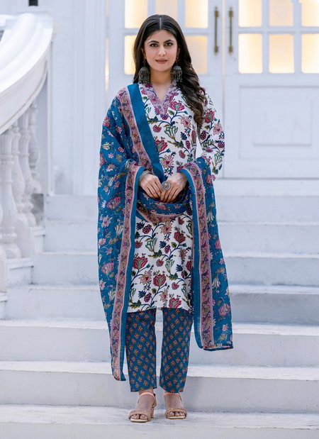 White Colour Rayon Print With Thread Work Kurti With Pant Dupatta Aaradhna 2028 Online Wholesale